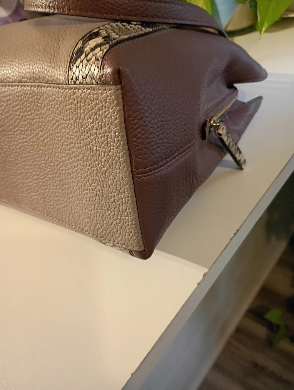 kate spade Taupe and Brown Tote with Snake-Print Trim